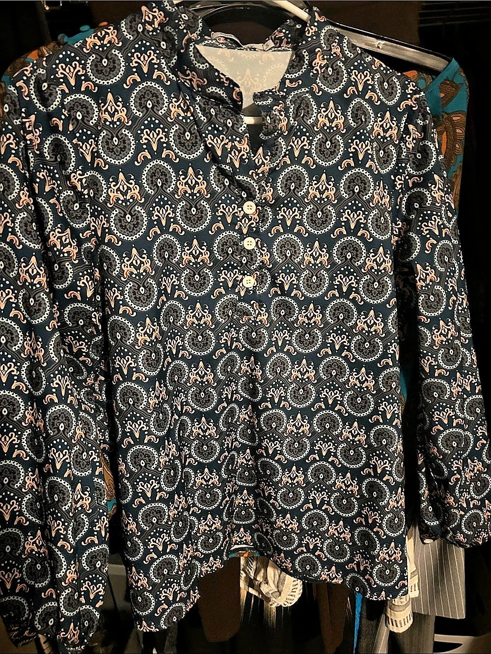 MISSLOOK Paisley Button Down Shirt in Blue & Black Size Small